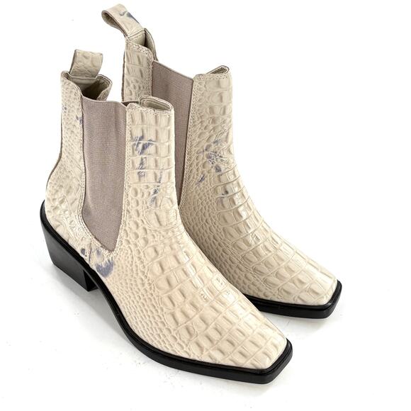 Matisse Ellis Cowboy Boots 8.5 White Croc Leather Ankle Booties Heel White - Picture 8 of 10